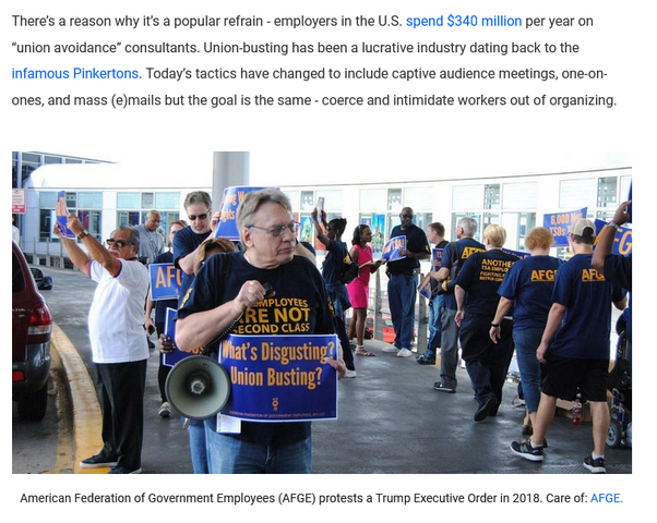 Employers in the U.S. spend $340 million per year on “union avoidance” consultants.